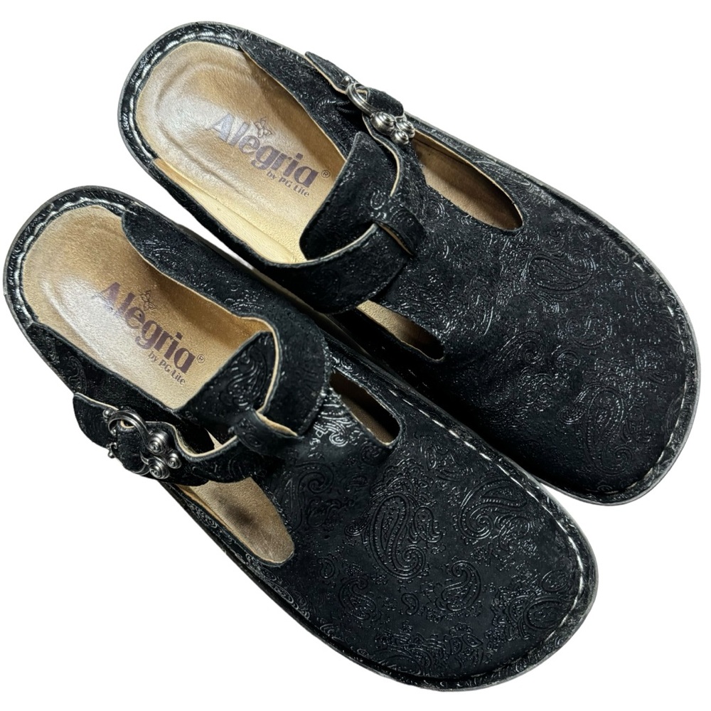 Alegria Black Textured Mules